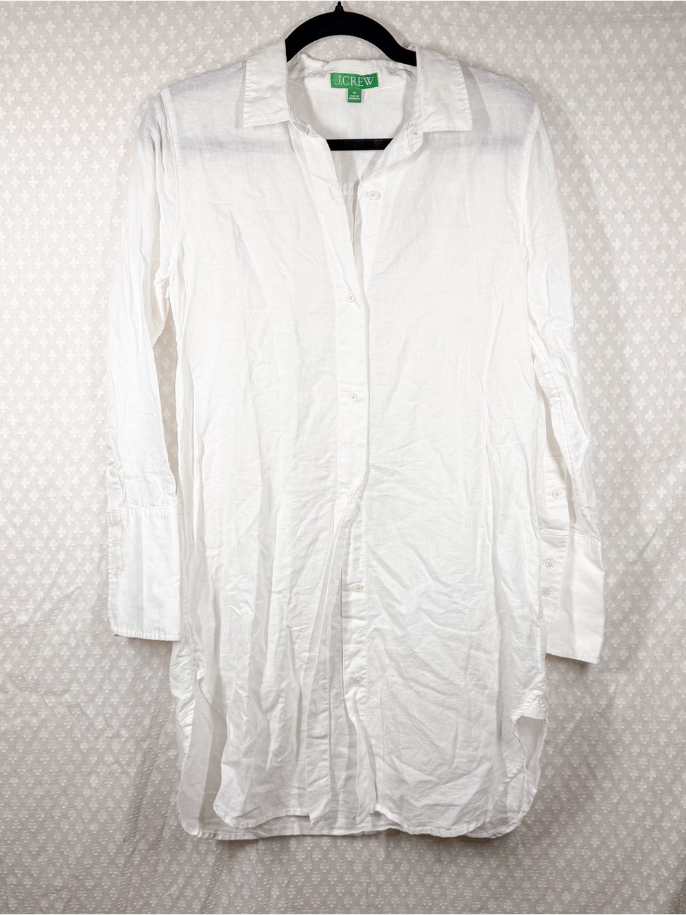 J. Crew White Relaxed Fit Linen Cotton Blend Beach Button Down Top